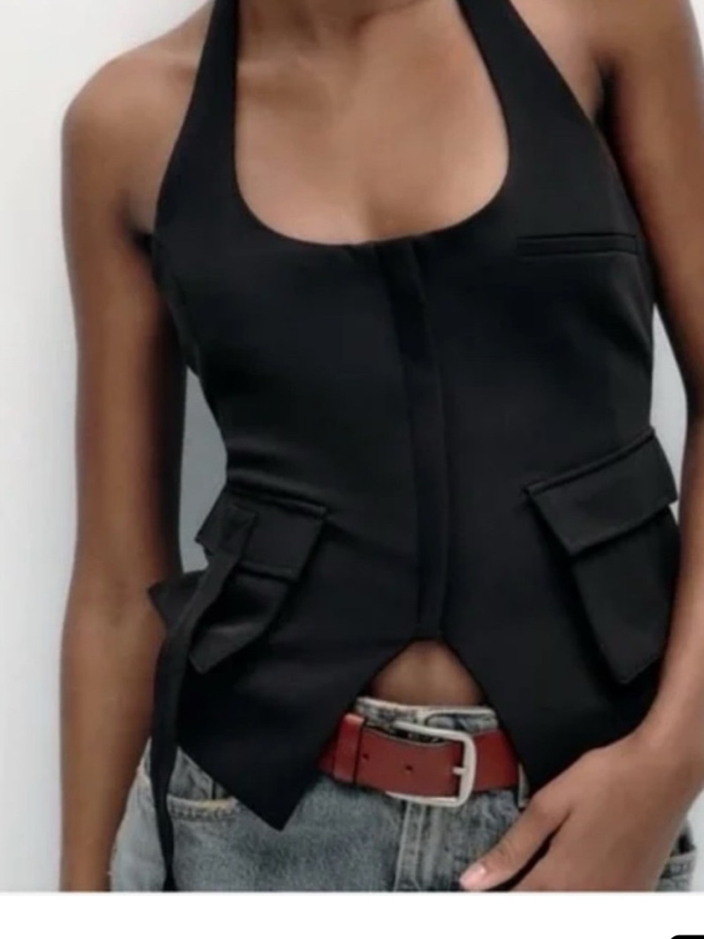 ZARA Cropped Halter Utility Tailored Vest - Black XS NWOT